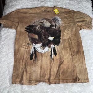 The Mountain Mens‎ XL Eagle Moon Graphic T-Shirt Brown Tie Dye 2009 68955